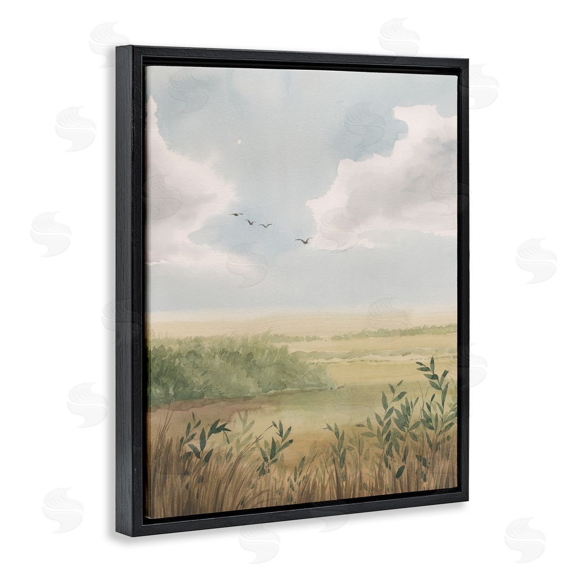 Birds over Grasslands Black Floating Frame Canvas Wall Art, Home Decor by Grace Popp