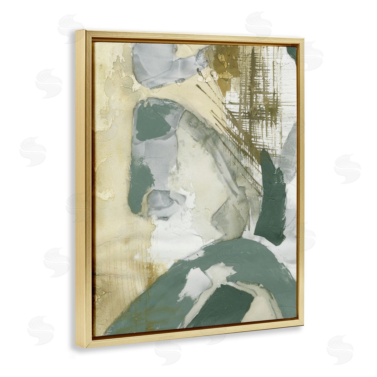 Dynamic Chaotic Abstract Gold Floating Frame Canvas Wall Art, Home Decor by Vanna Lam