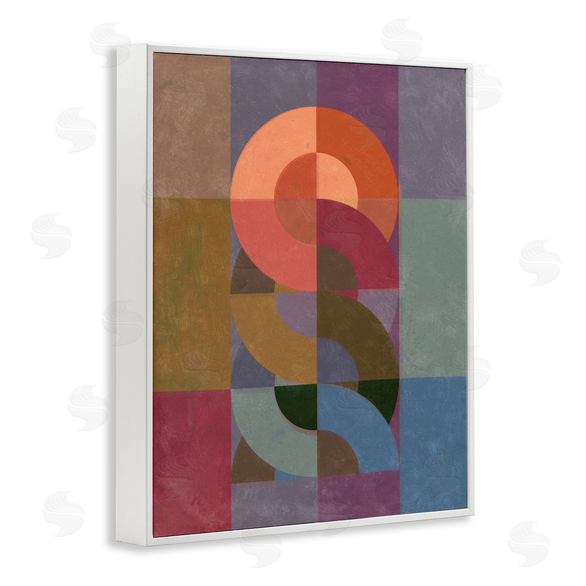 Retro Interlocking Circles White Frame Print Wall Art, Home Decor by Victoria Barnes
