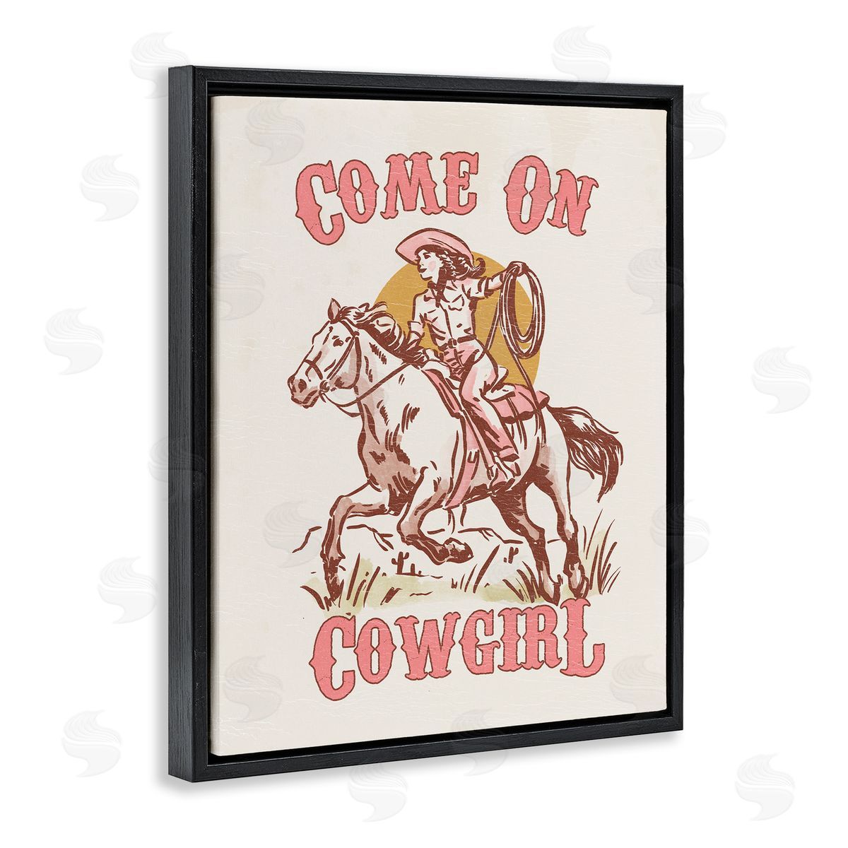 Pastel Come On Cowgirl Black Floating Frame Canvas Wall Art, Home Decor by Victoria Barnes