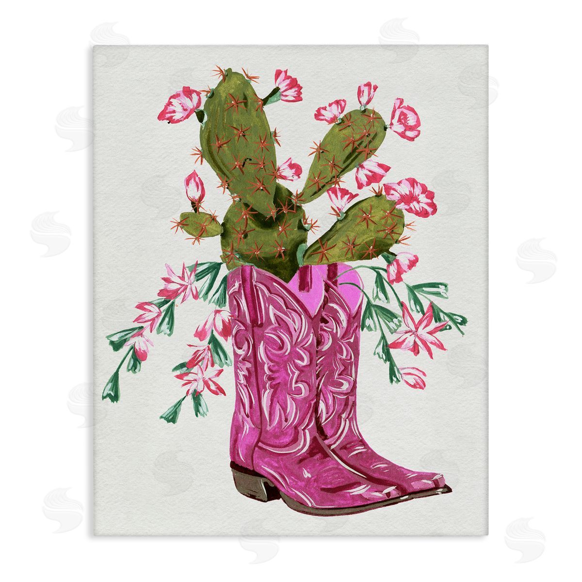 Pink Accent Cactus & Boots Canvas Wall Art, Home Decor by Melissa Wang