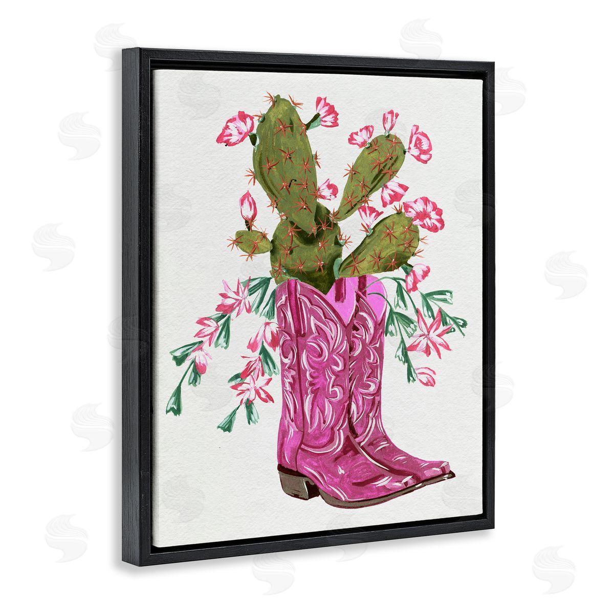 Pink Accent Cactus & Boots Black Floating Frame Canvas Wall Art, Home Decor by Melissa Wang