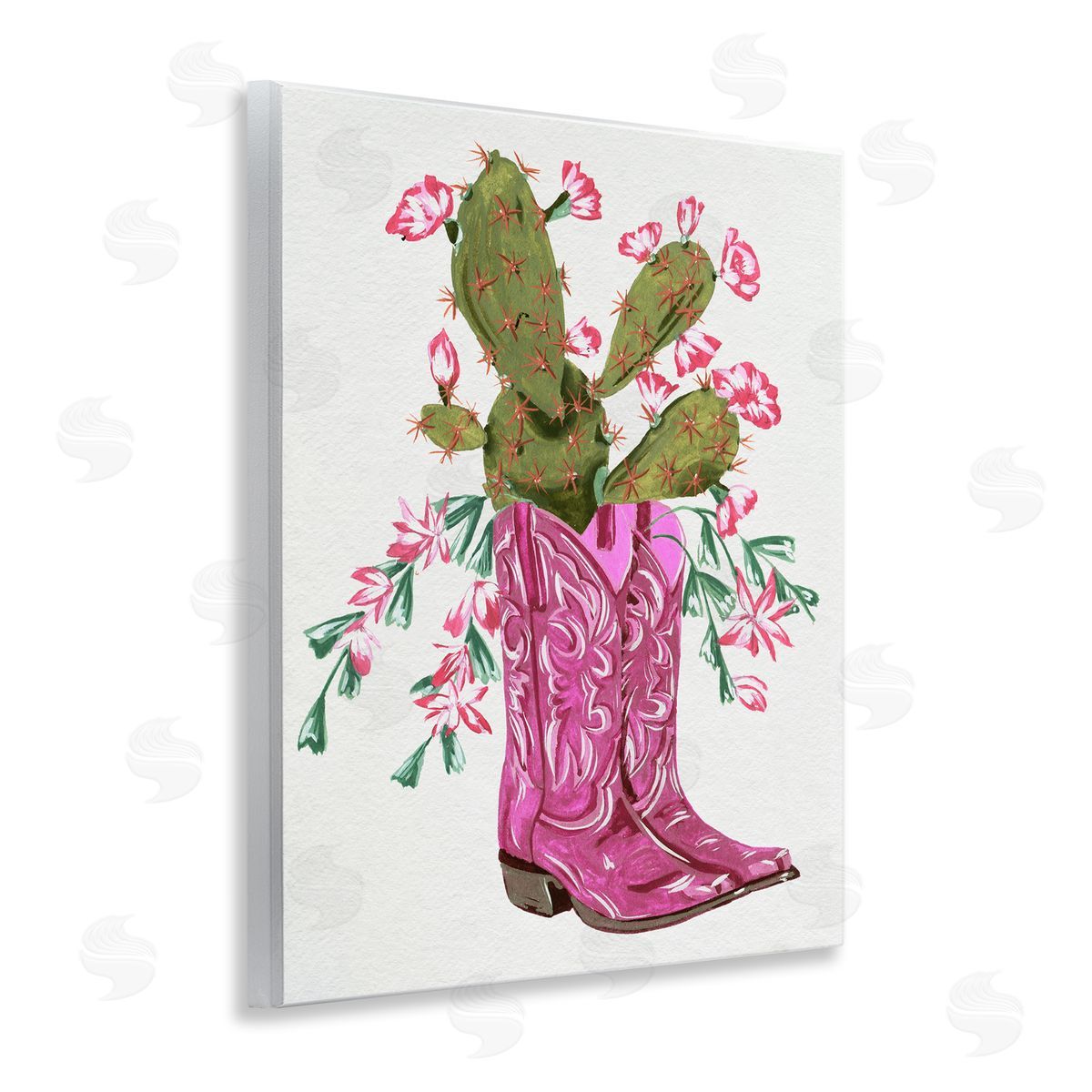 Pink Accent Cactus & Boots Wood Plaque Wall Art, Home Decor by Melissa Wang