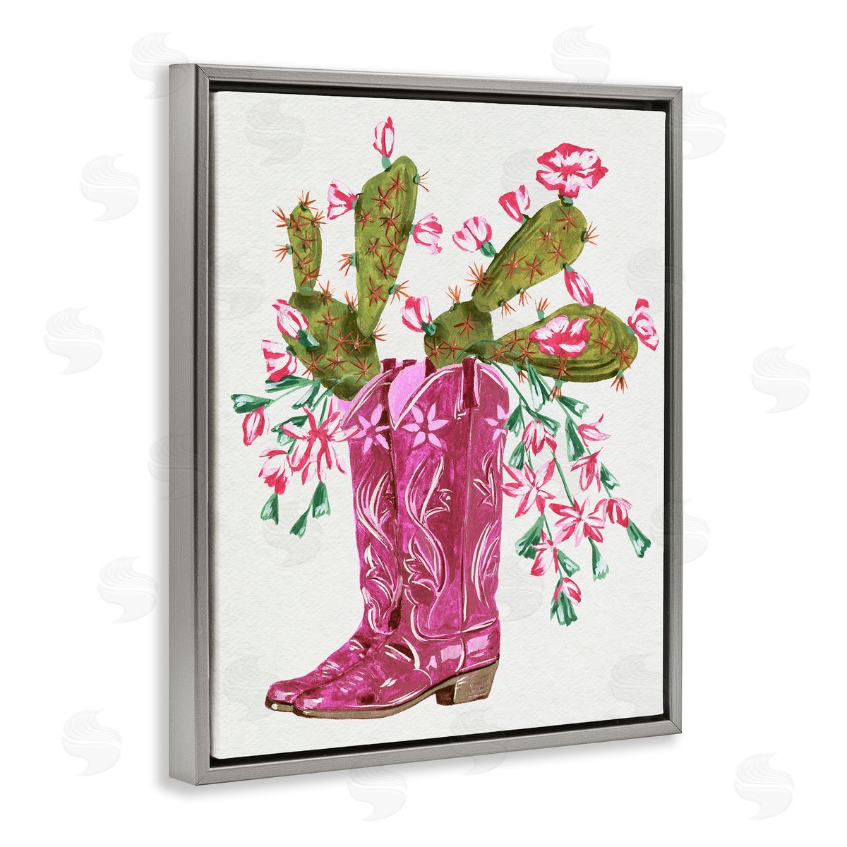 Cowgirl Boots & Cactus Grey Floating Frame Canvas Wall Art, Home Decor by Melissa Wang