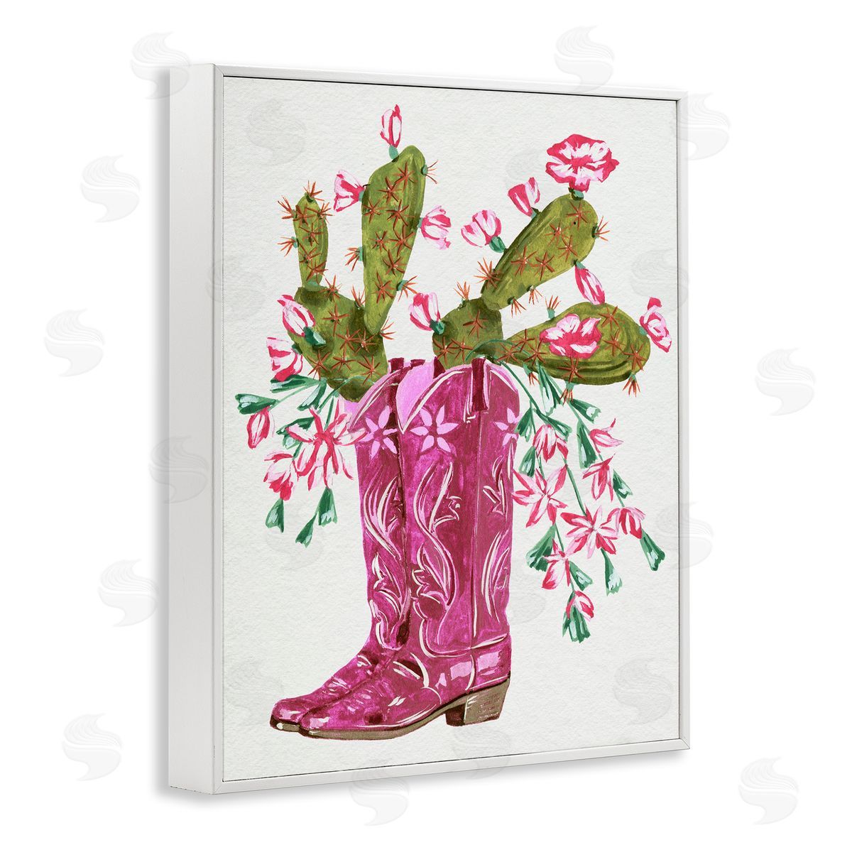 Cowgirl Boots & Cactus White Frame Print Wall Art, Home Decor by Melissa Wang