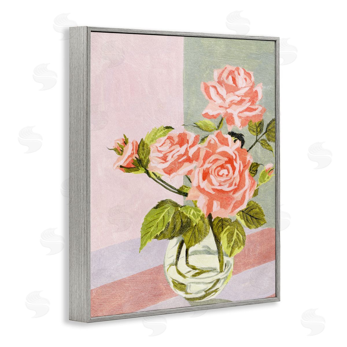 Pink Roses on Pastels Grey Frame Print Wall Art, Home Decor by Melissa Wang