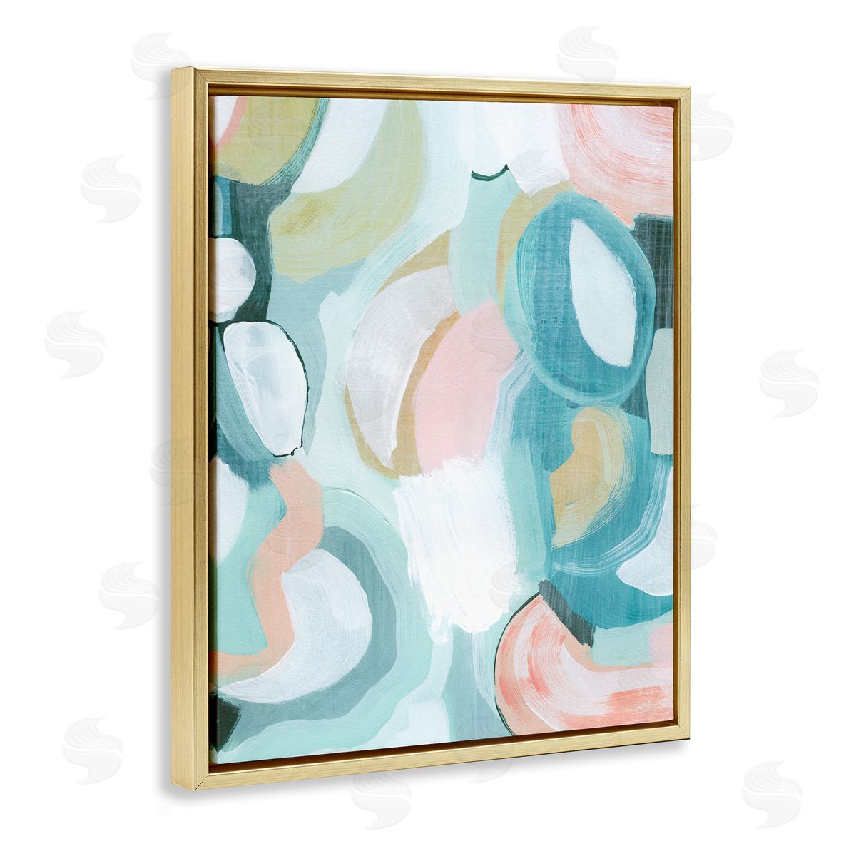Pastel Round Forms Gold Floating Frame Canvas Wall Art, Home Decor by Grace Popp