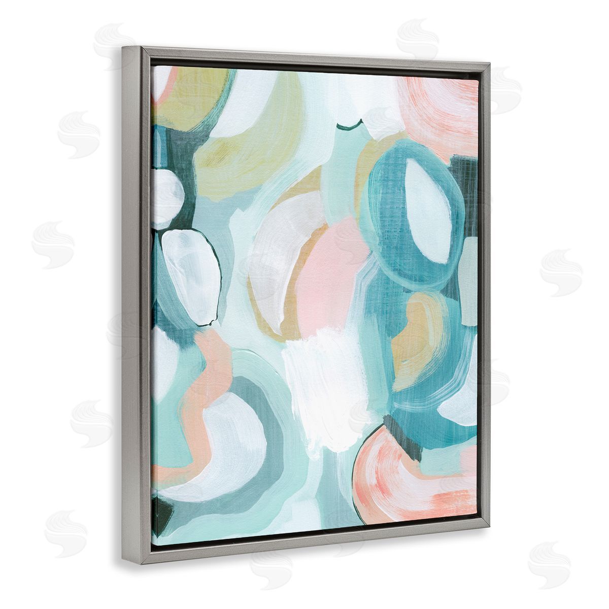 Pastel Round Forms Grey Floating Frame Canvas Wall Art, Home Decor by Grace Popp