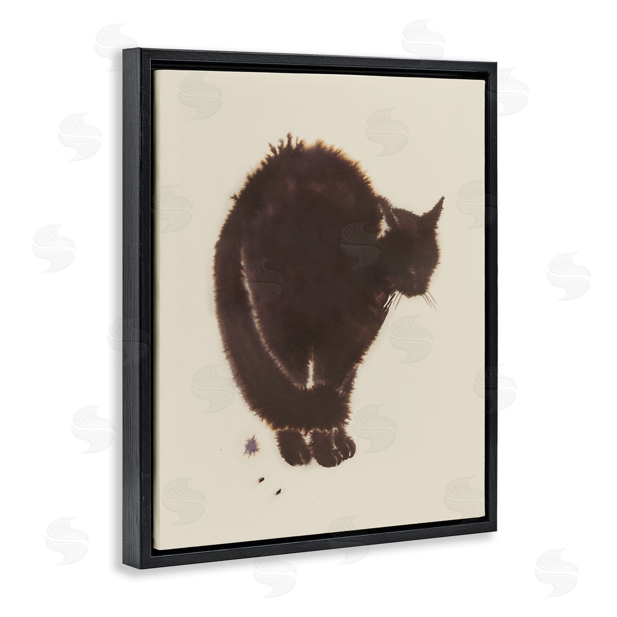 Minimal Cat on Beige Black Floating Frame Canvas Wall Art, Home Decor by Grace Popp