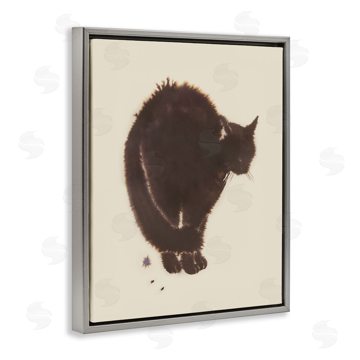 Minimal Cat on Beige Grey Floating Frame Canvas Wall Art, Home Decor by Grace Popp