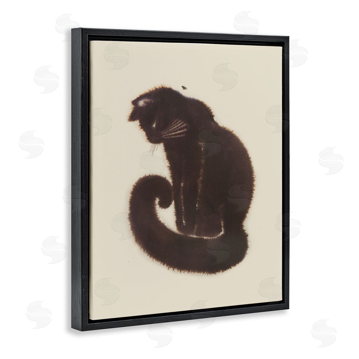 Sitting Cat Curved Tail Black Floating Frame Canvas Wall Art, Home Decor by Grace Popp