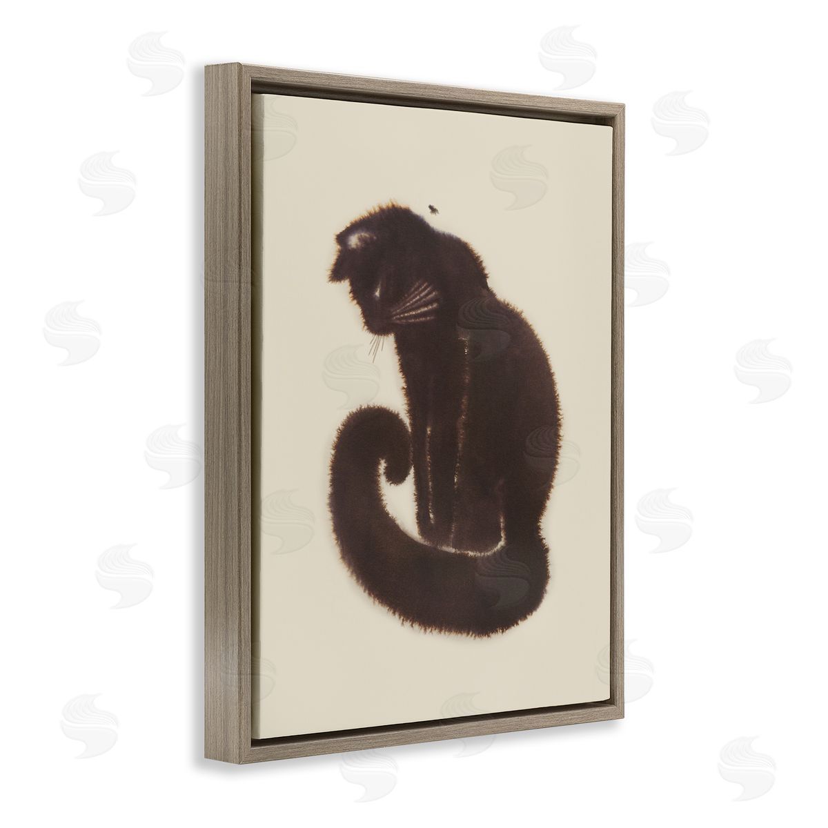 Sitting Cat Curved Tail Brown Floating Frame Canvas Wall Art, Home Decor by Grace Popp