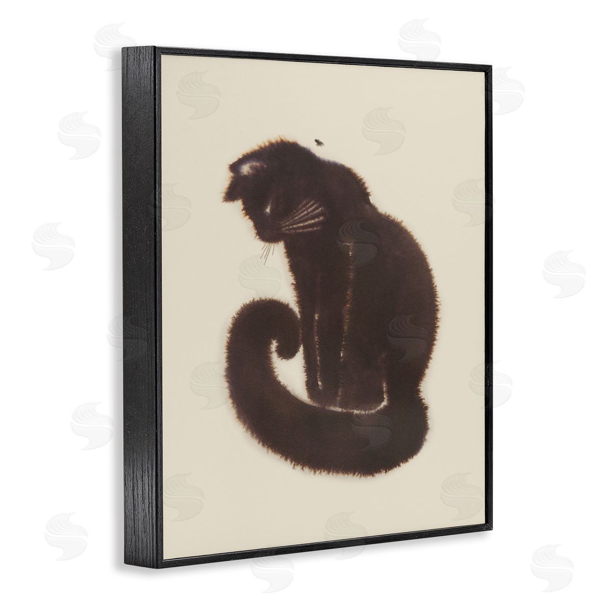 Sitting Cat Curved Tail Black Frame Print Wall Art, Home Decor by Grace Popp