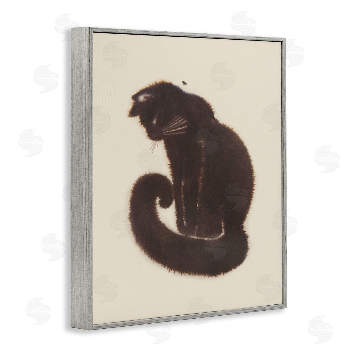 Sitting Cat Curved Tail Grey Frame Print Wall Art, Home Decor by Grace Popp