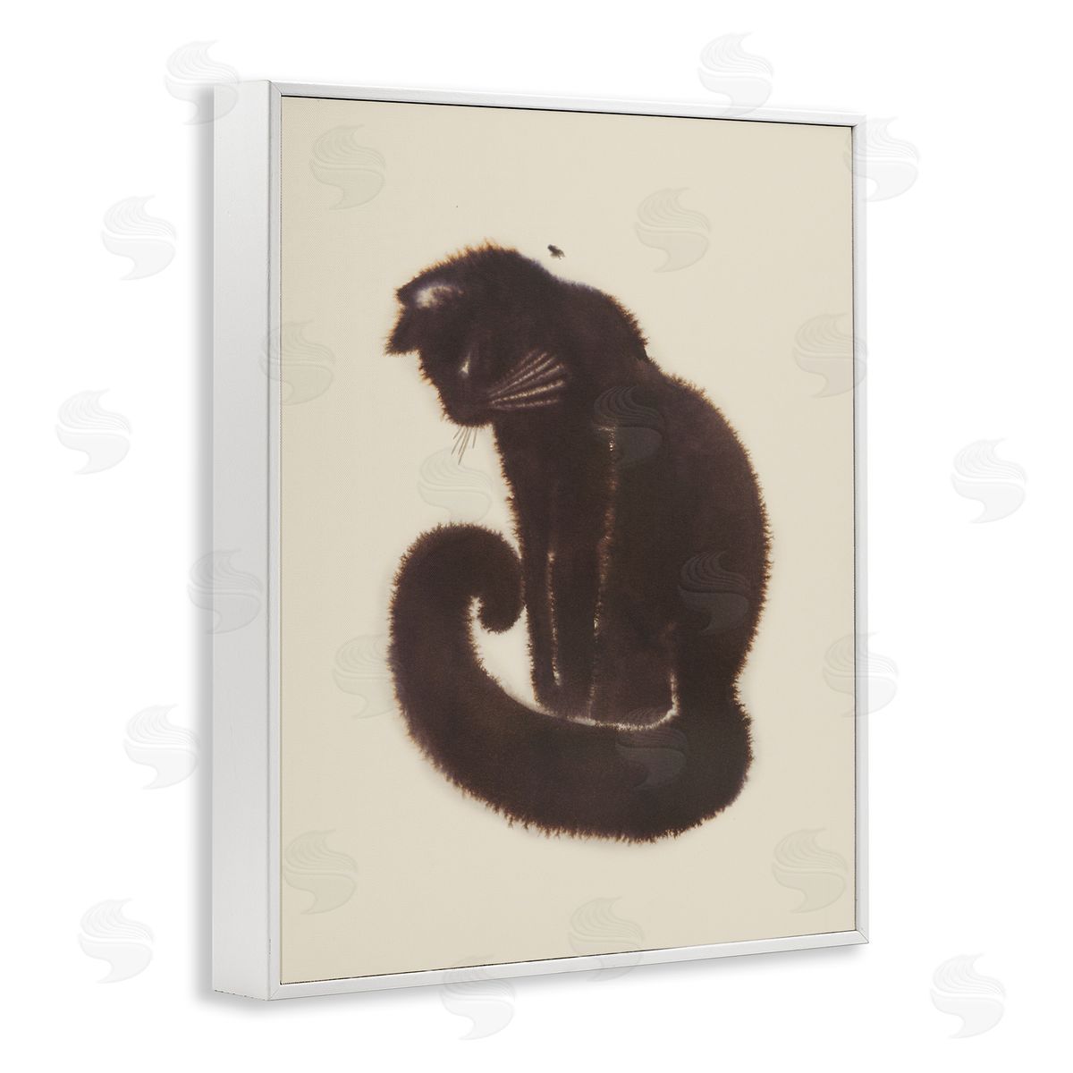 Sitting Cat Curved Tail White Frame Print Wall Art, Home Decor by Grace Popp