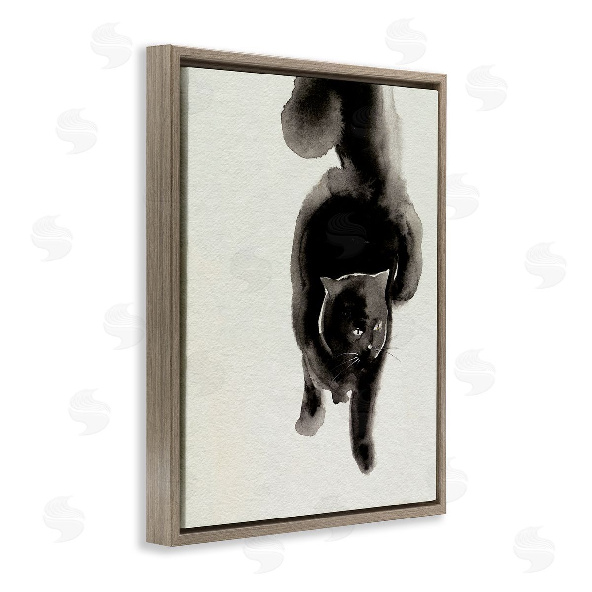 Fierce Black Cat Brown Floating Frame Canvas Wall Art, Home Decor by Melissa Wang