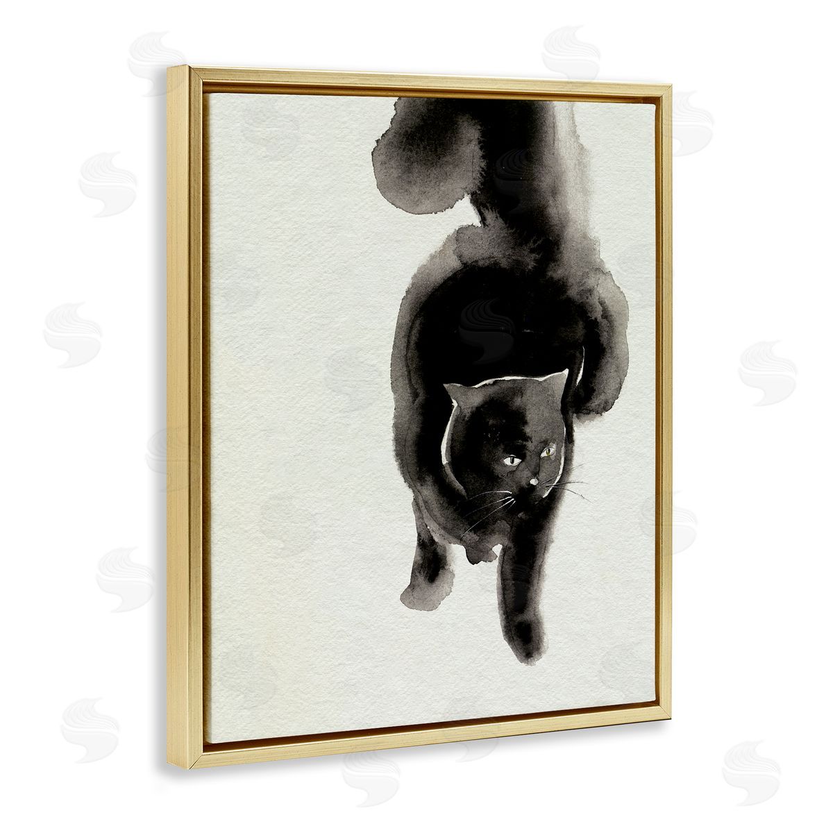 Fierce Black Cat Gold Floating Frame Canvas Wall Art, Home Decor by Melissa Wang