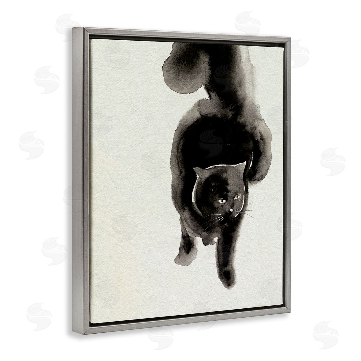 Fierce Black Cat Grey Floating Frame Canvas Wall Art, Home Decor by Melissa Wang