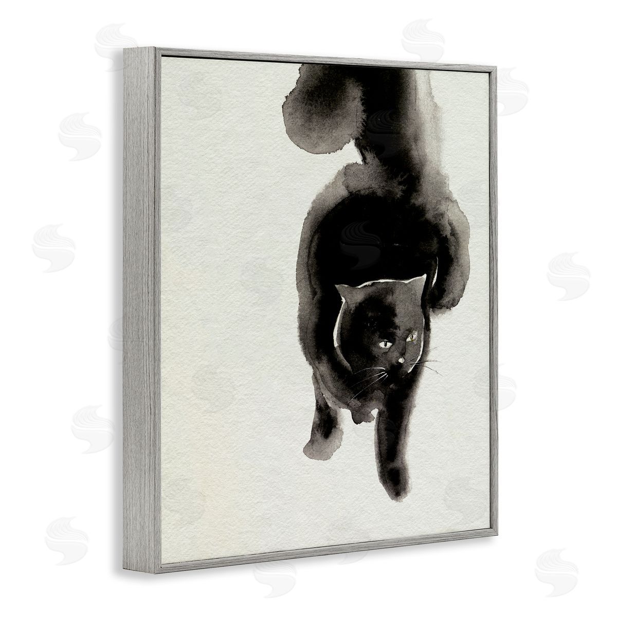 Fierce Black Cat Grey Frame Print Wall Art, Home Decor by Melissa Wang
