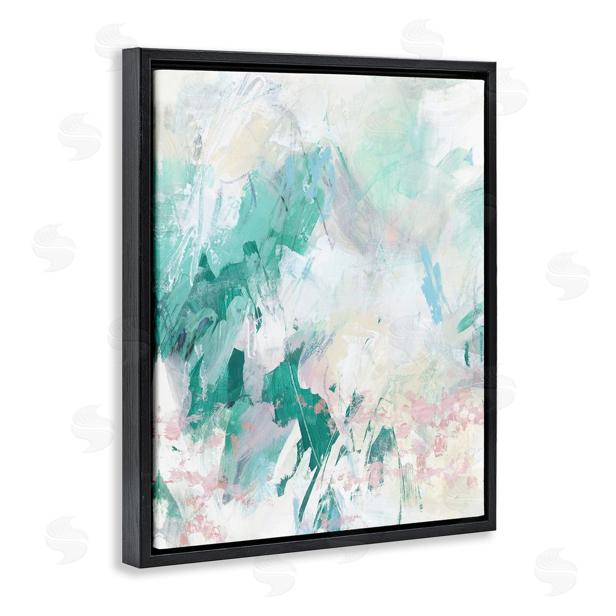 Green Faded Splatter Black Floating Frame Canvas Wall Art, Home Decor by June Erica Vess