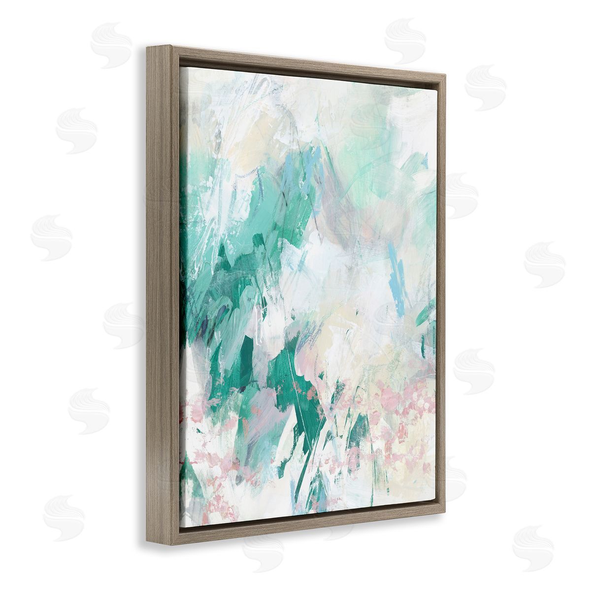 Green Faded Splatter Brown Floating Frame Canvas Wall Art, Home Decor by June Erica Vess