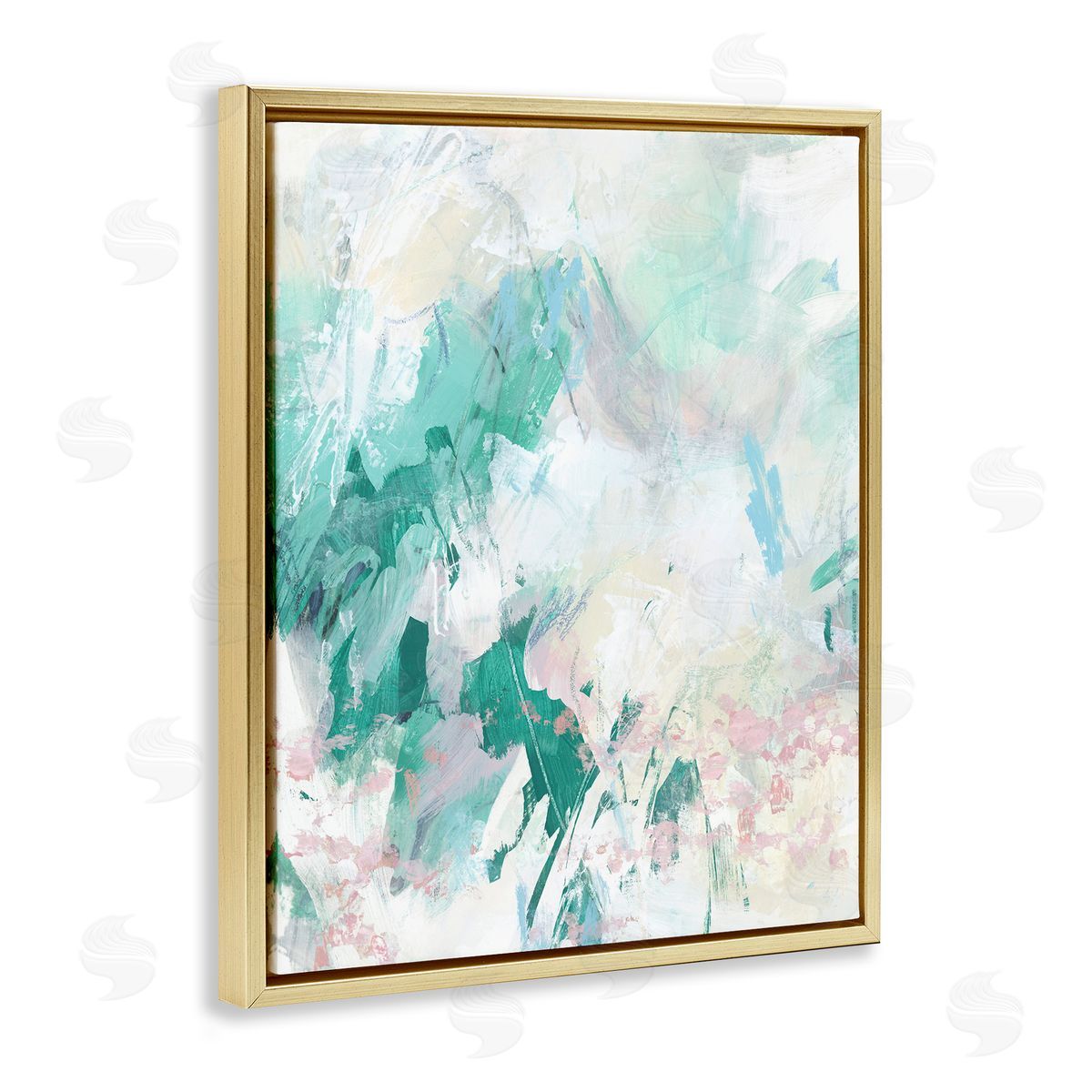 Green Faded Splatter Gold Floating Frame Canvas Wall Art, Home Decor by June Erica Vess
