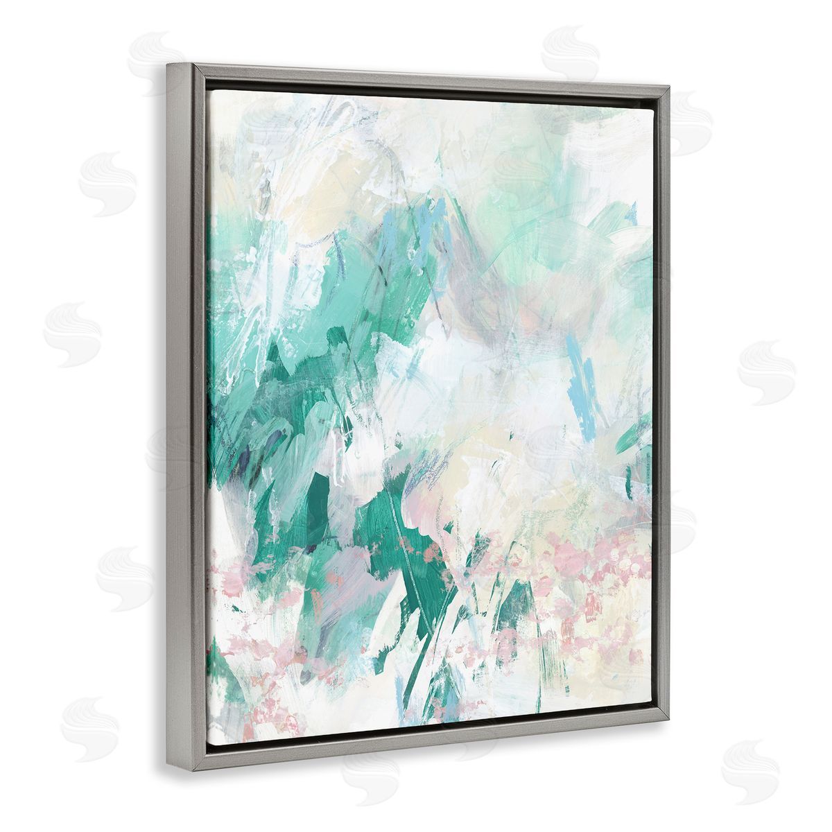 Green Faded Splatter Grey Floating Frame Canvas Wall Art, Home Decor by June Erica Vess