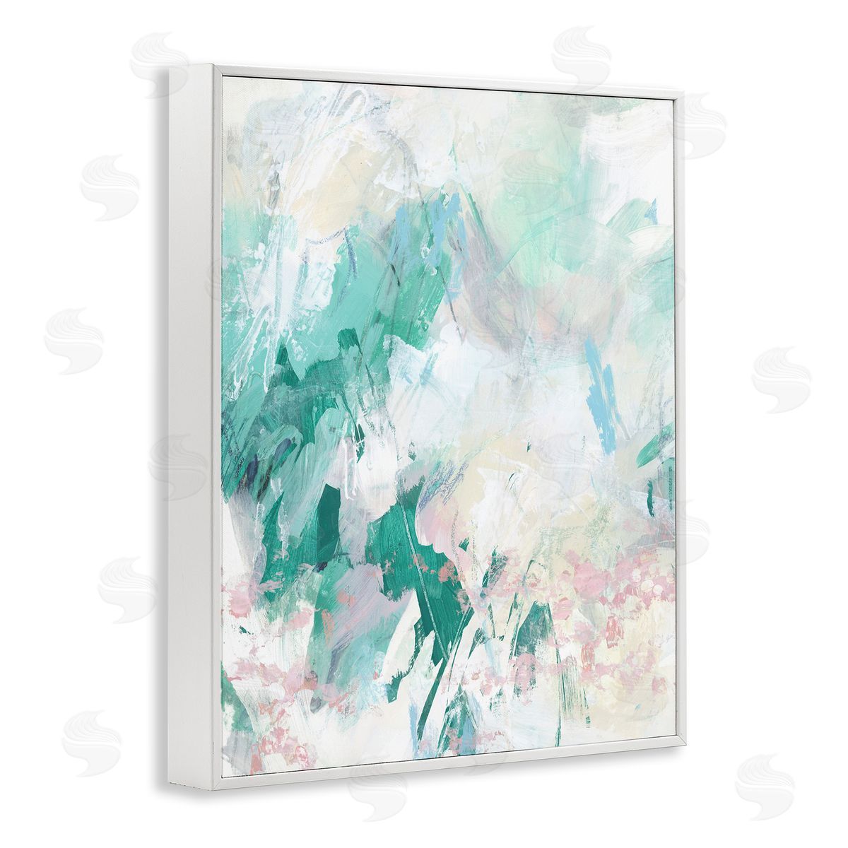 Green Faded Splatter White Frame Print Wall Art, Home Decor by June Erica Vess
