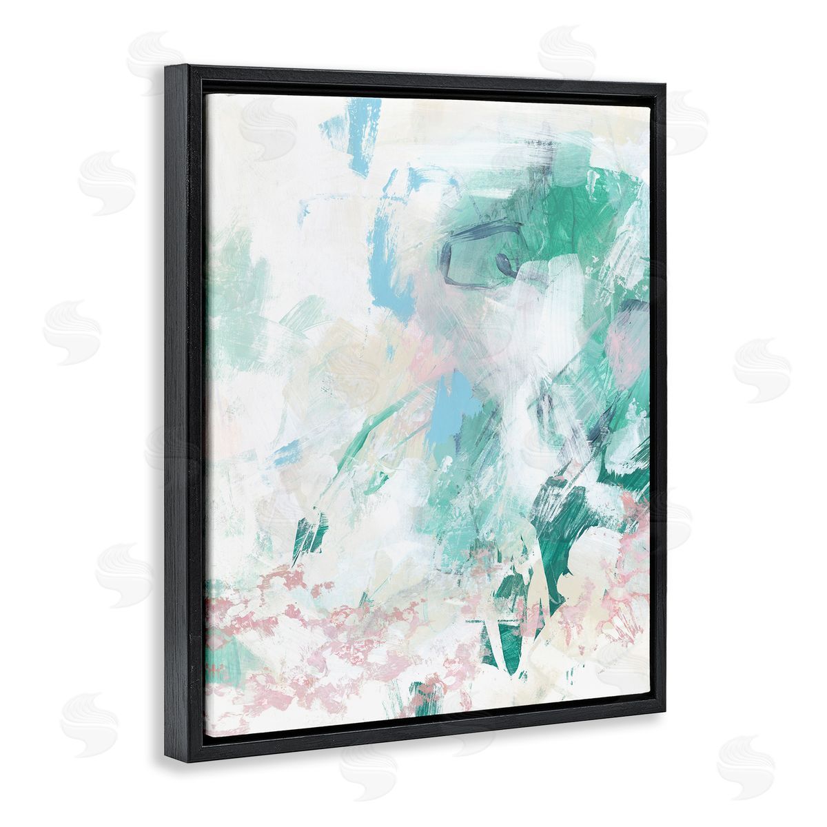 Green Fading Brush Strokes Black Floating Frame Canvas Wall Art, Home Decor by June Erica Vess