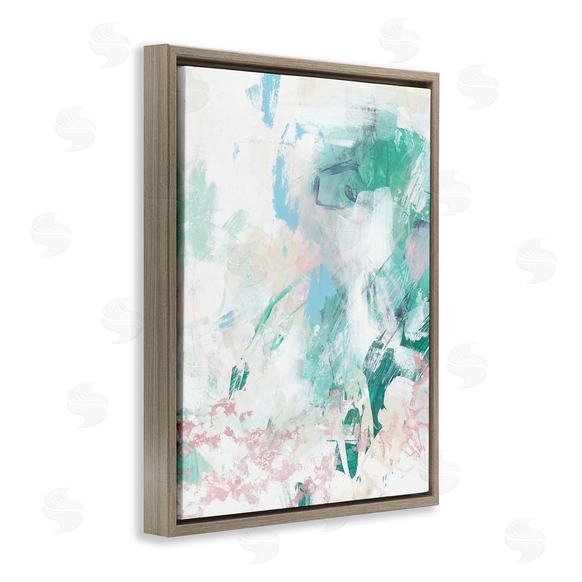 Green Fading Brush Strokes Brown Floating Frame Canvas Wall Art, Home Decor by June Erica Vess
