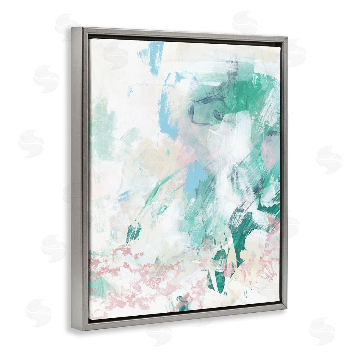 Green Fading Brush Strokes Grey Floating Frame Canvas Wall Art, Home Decor by June Erica Vess