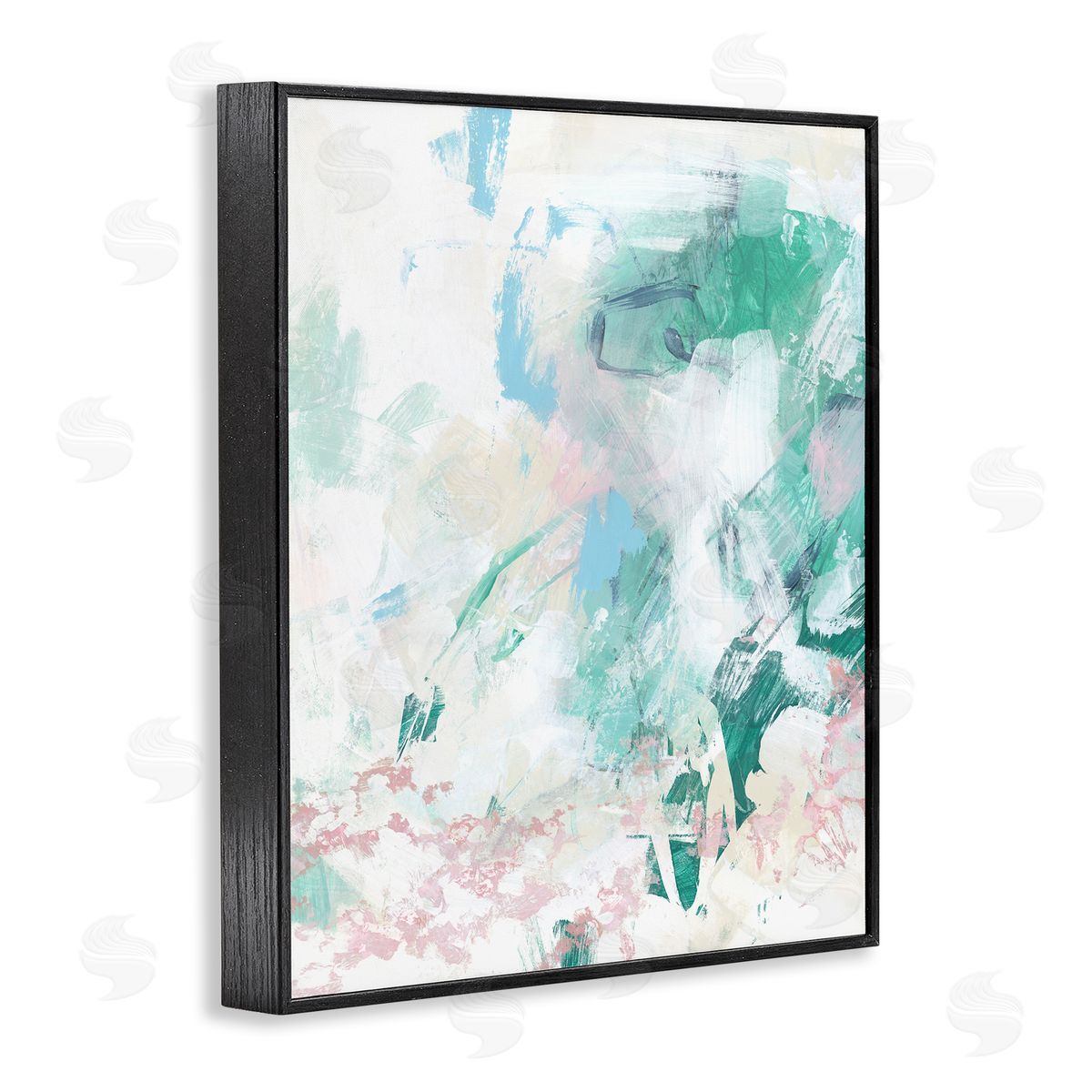Green Fading Brush Strokes Black Frame Print Wall Art, Home Decor by June Erica Vess