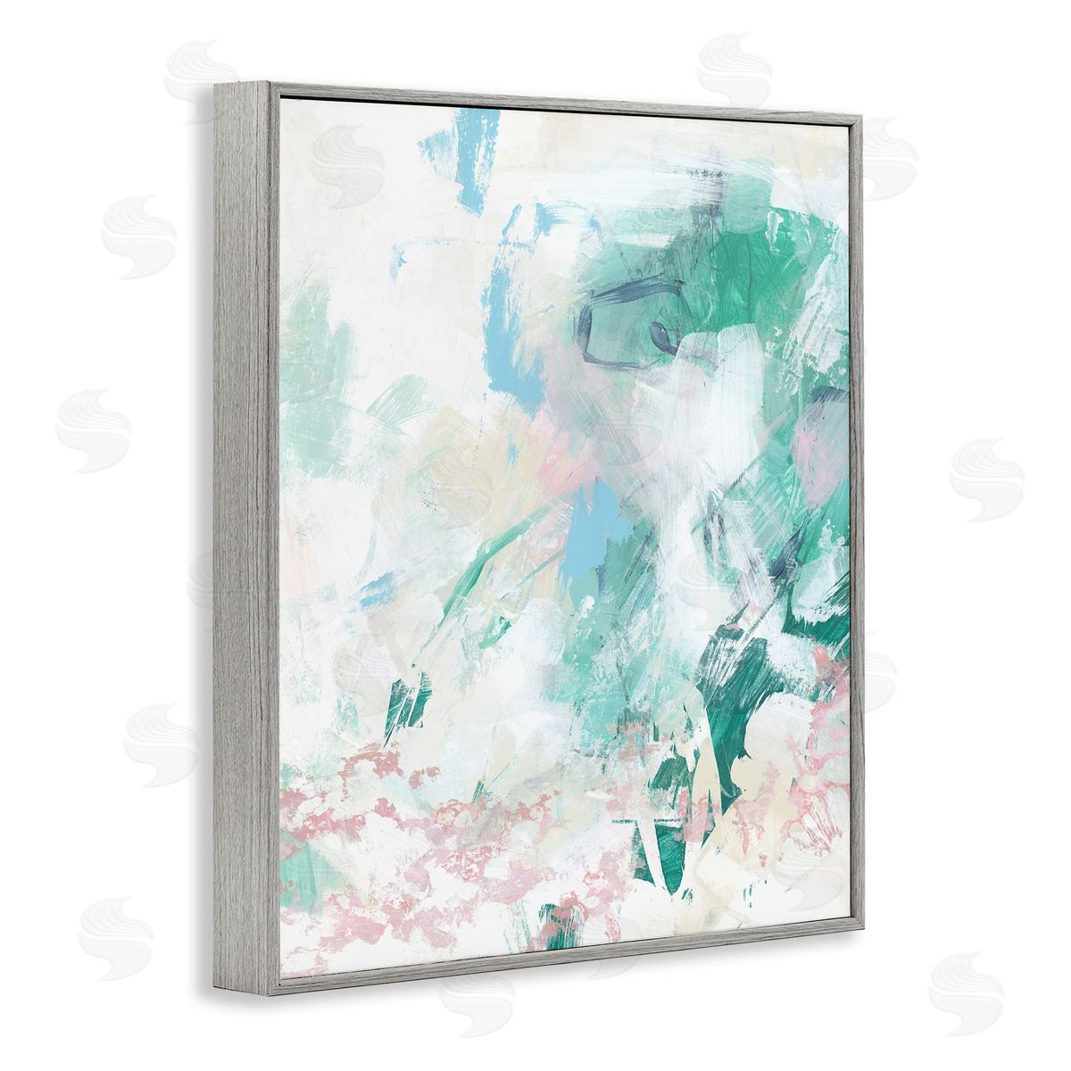 Green Fading Brush Strokes Grey Frame Print Wall Art, Home Decor by June Erica Vess