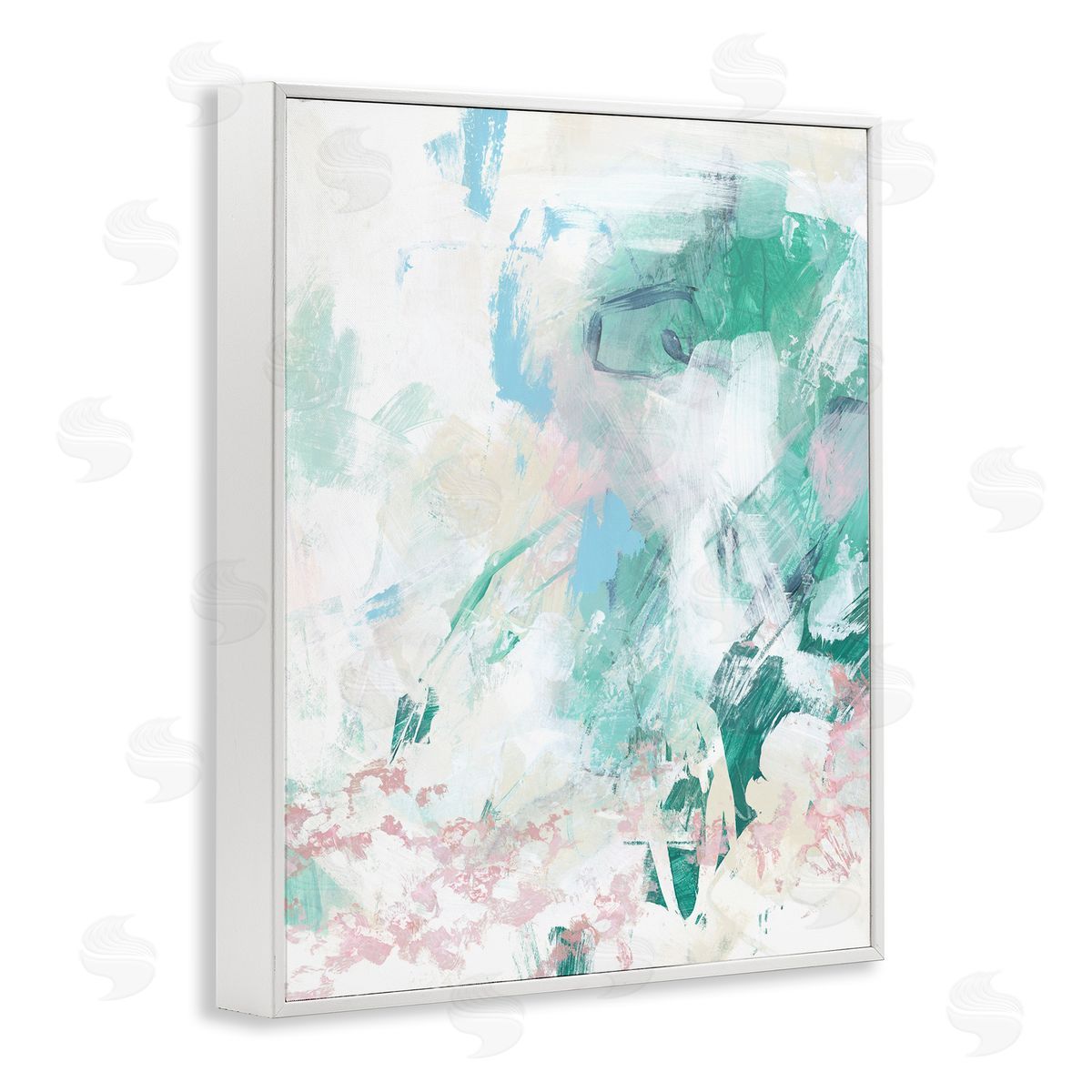 Green Fading Brush Strokes White Frame Print Wall Art, Home Decor by June Erica Vess