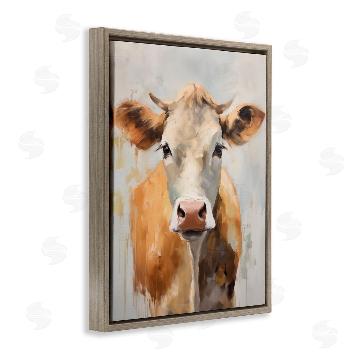 Paint Drip Jersey Cow Brown Floating Frame Canvas Wall Art, Home Decor by Arlington Prints