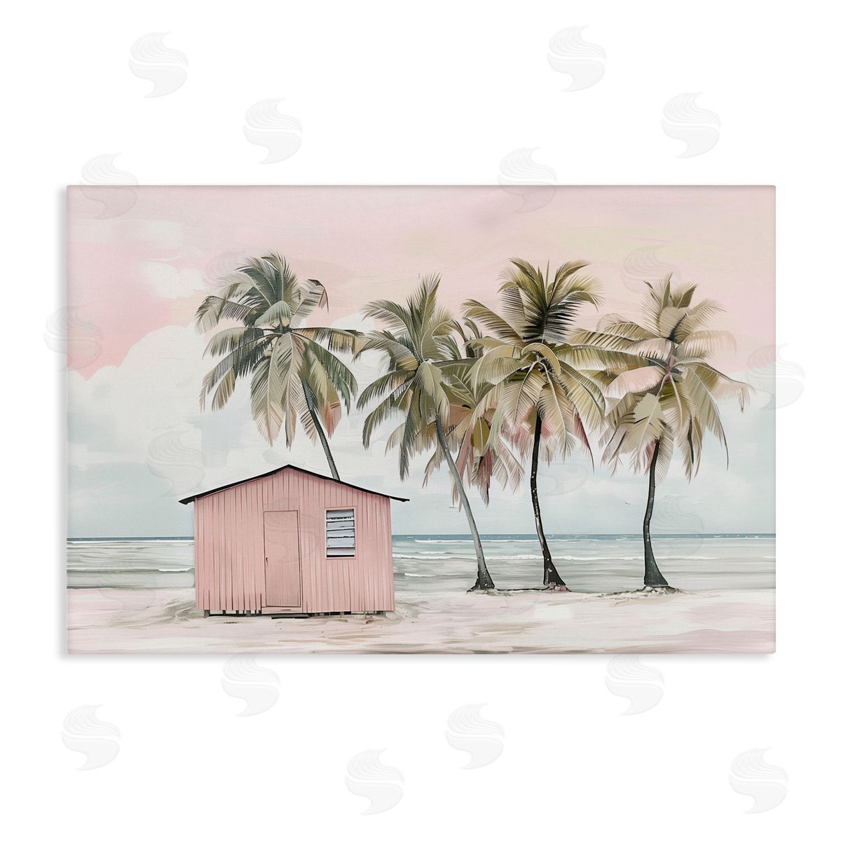 Pink Beach Hut & Palms Canvas Wall Art, Home Decor by Arlington Prints