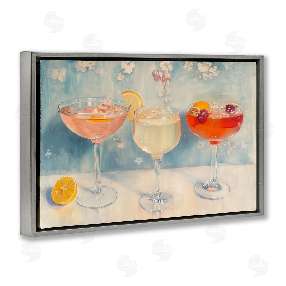 Fun Fruity Cocktails Grey Floating Frame Canvas Wall Art, Home Decor by Arlington Prints