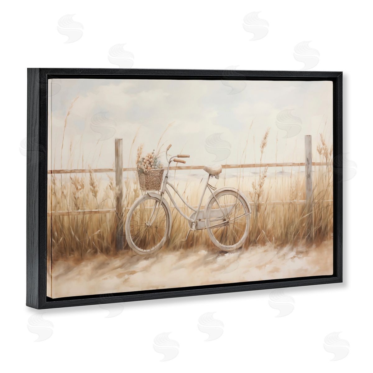 Bicycle Basket with Herbs Black Floating Frame Canvas Wall Art, Home Decor by Arlington Prints