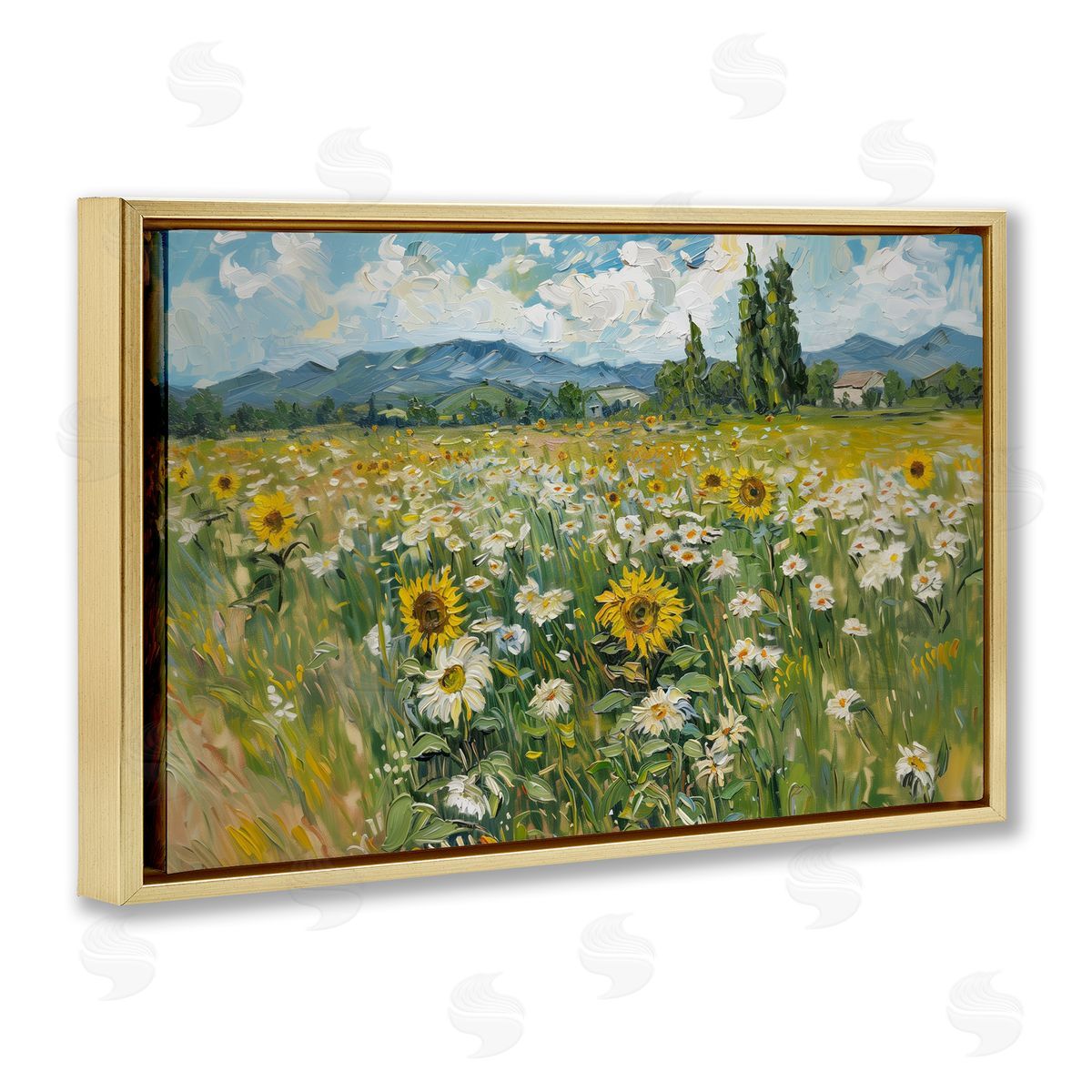 Sunflower & Daisy Meadow Gold Floating Frame Canvas Wall Art, Home Decor by Arlington Prints