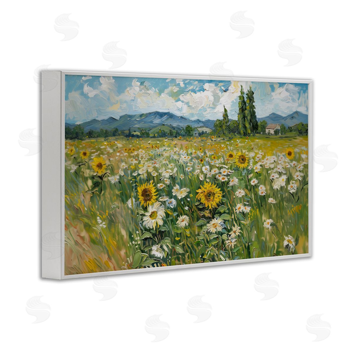 Sunflower & Daisy Meadow White Frame Print Wall Art, Home Decor by Arlington Prints