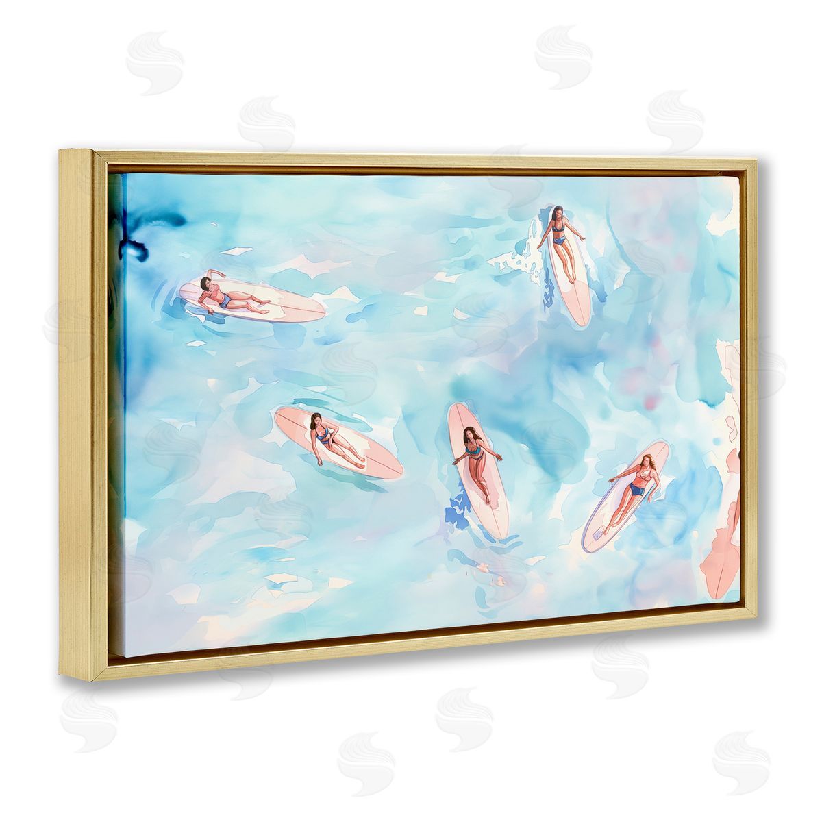 Surfer Girls on Sea Gold Floating Frame Canvas Wall Art, Home Decor by Arlington Prints