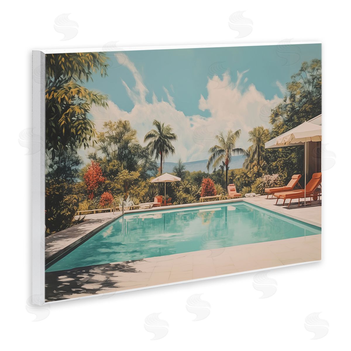 Tropical Villa Swimming Pool Wood Plaque Wall Art, Home Decor by Arlington Prints
