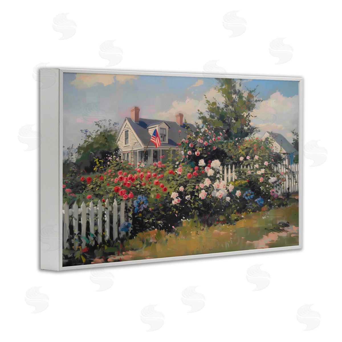 Patriotic Cottage Garden White Frame Print Wall Art, Home Decor by Arlington Prints