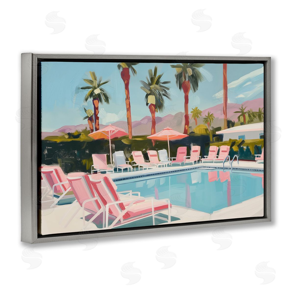 Palm Springs Swimming Pool Grey Floating Frame Canvas Wall Art, Home Decor by Arlington Prints