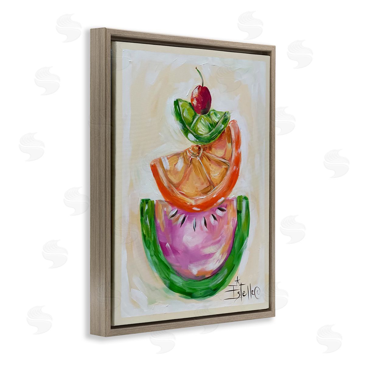 Stacked Fruit Slices Brown Floating Frame Canvas Wall Art, Home Decor by Estelle Grengs