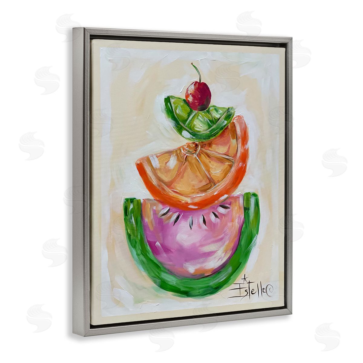 Stacked Fruit Slices Grey Floating Frame Canvas Wall Art, Home Decor by Estelle Grengs