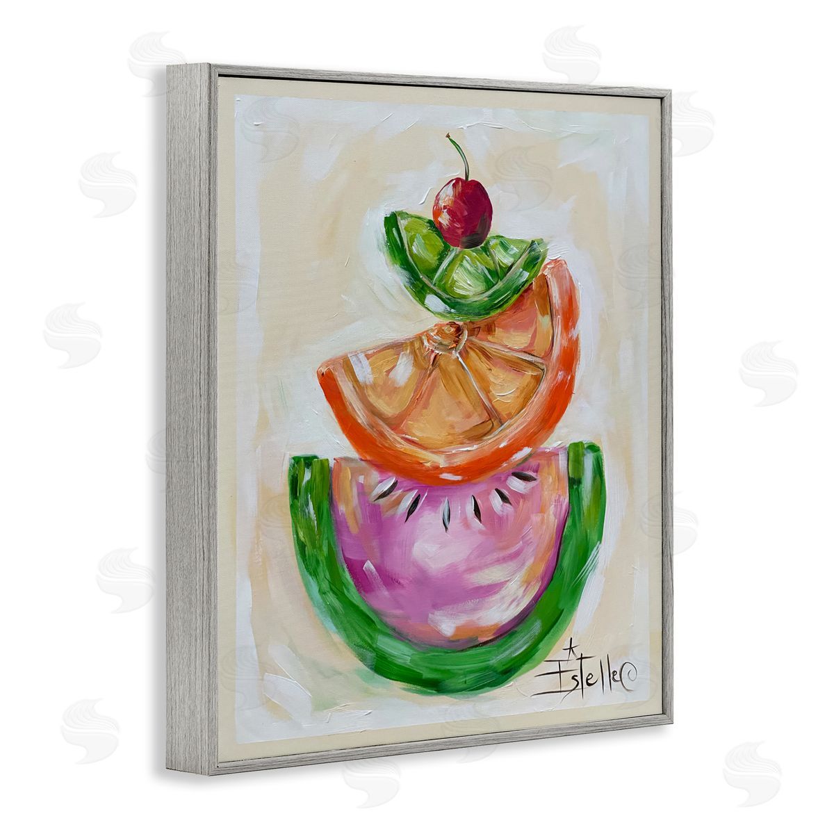 Stacked Fruit Slices Grey Frame Print Wall Art, Home Decor by Estelle Grengs