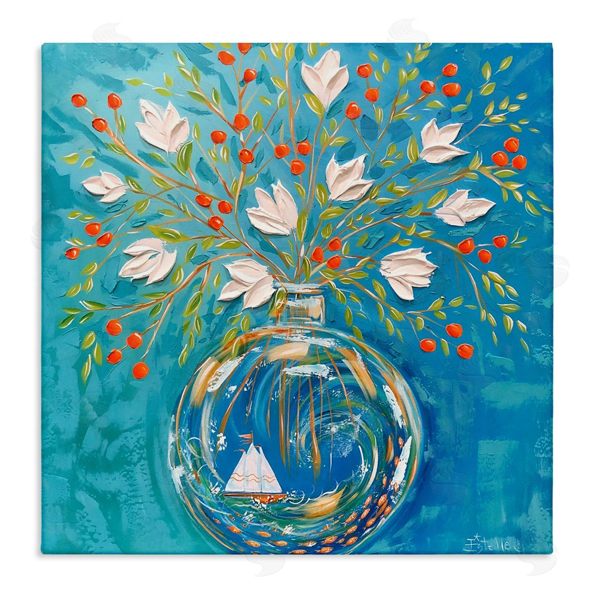 Sailing Ship Flower Vase Canvas Wall Art, Home Decor by Estelle Grengs