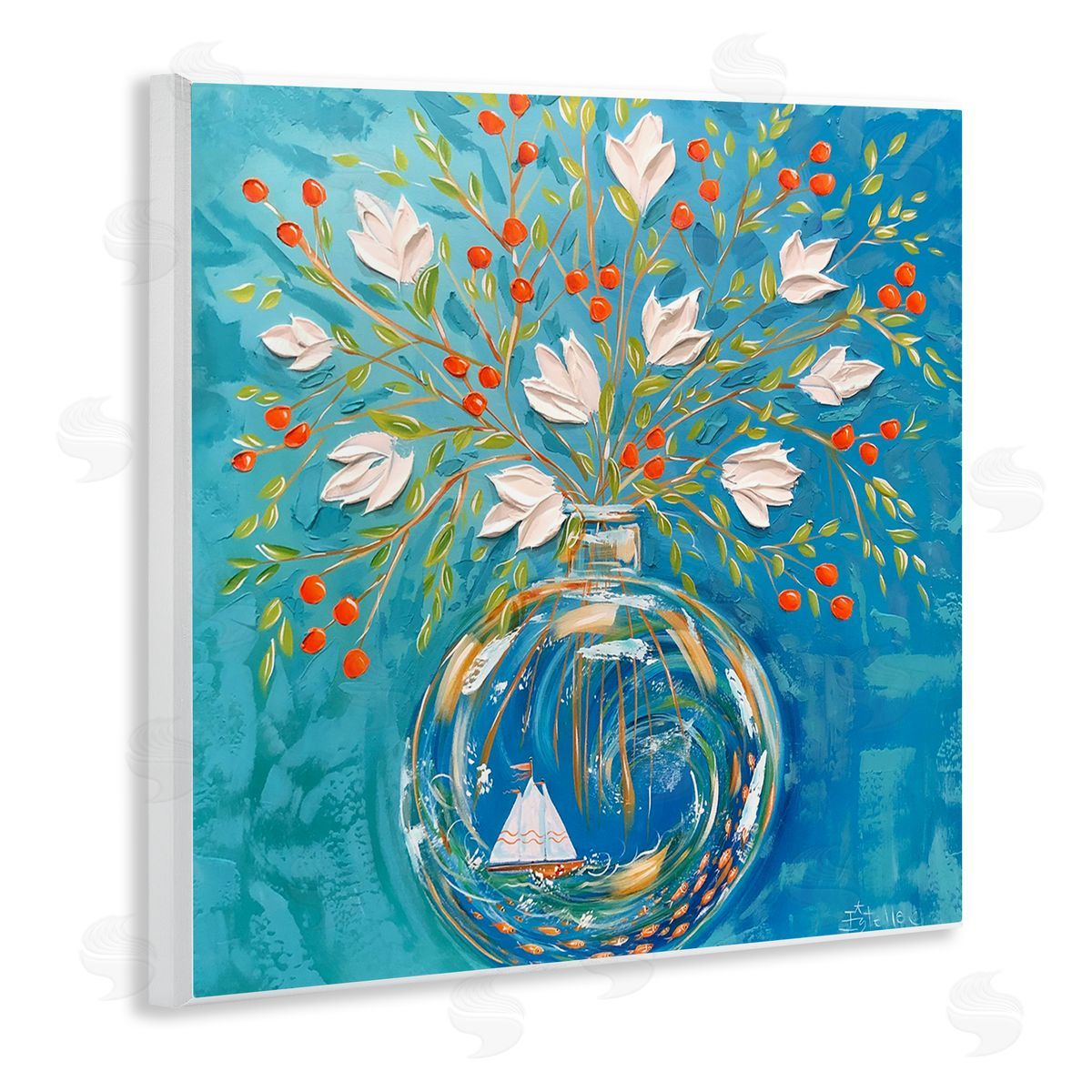 Sailing Ship Flower Vase Wood Plaque Wall Art, Home Decor by Estelle Grengs