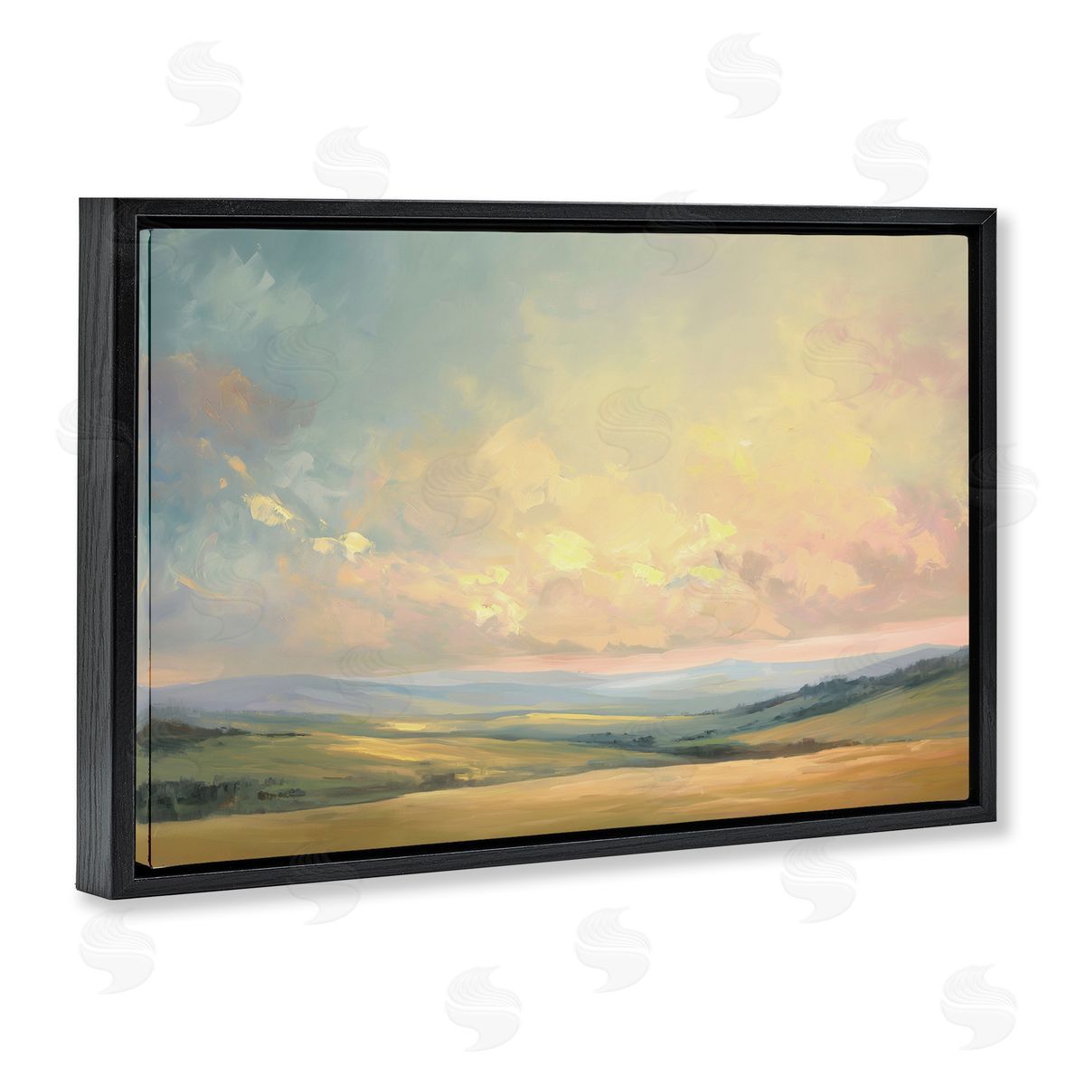 Tranquil Twilight Fields Black Floating Frame Canvas Wall Art, Home Decor by Gina Kelly